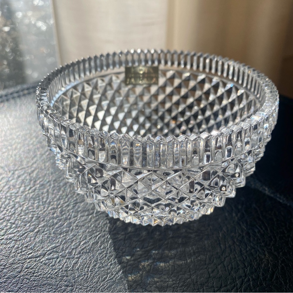 Vintage Hoya Mikasa Japan Crystal Diamond Cut Glass Bowl Candy Trinket Dish